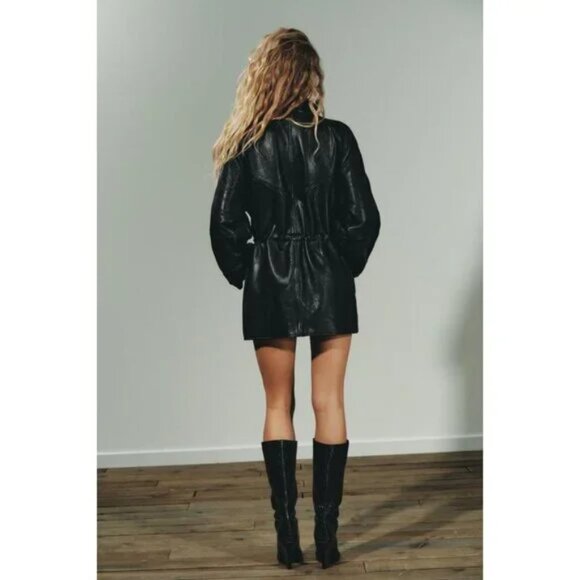 ZARA LEATHER JACKET WITH ADJUSTABLE WAIST - Picture 7 of 10